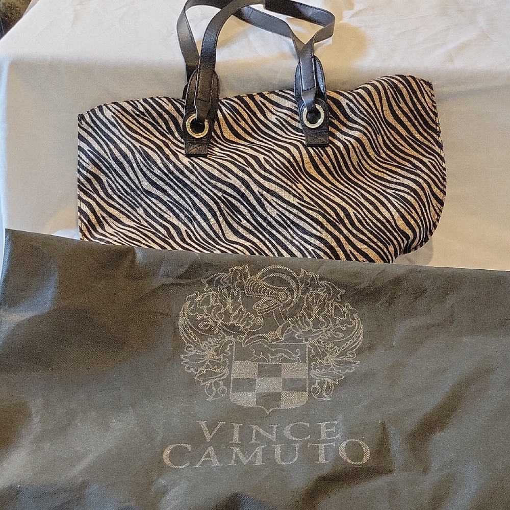 Vince Camuto Black and Cream Striped Tote